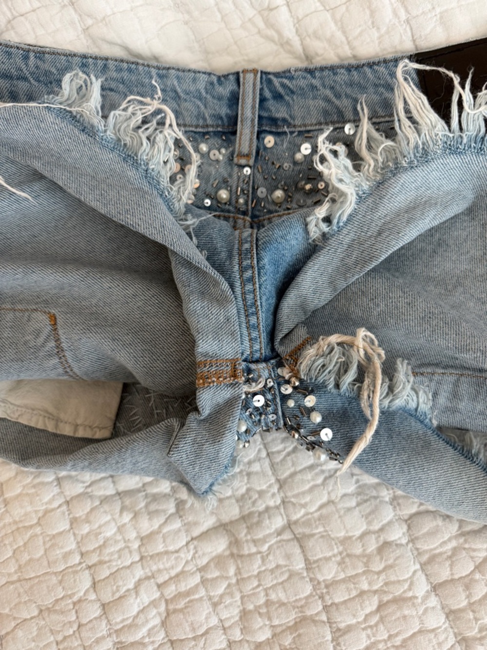 One Teaspoon Bandits Low Waist Hand-Beaded Denim Shorts - Vintage Blue - Picture 11 of 13